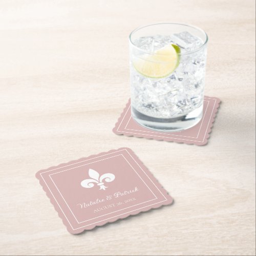 Dusty Rose Fleur de Lis Wedding Paper Coasters