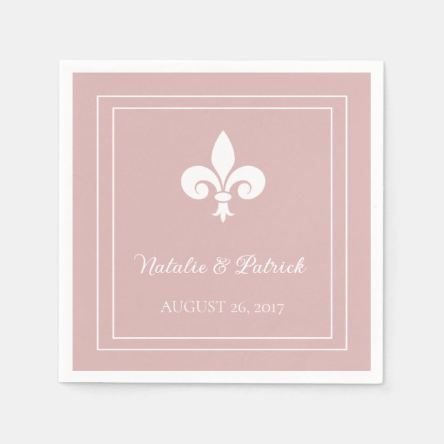 Dusty Rose Fleur de Lis Wedding Paper Napkins (Front)
