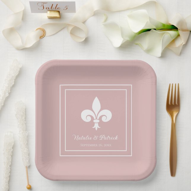 Dusty Rose Fleur de Lis Wedding Paper Plates (Wedding)