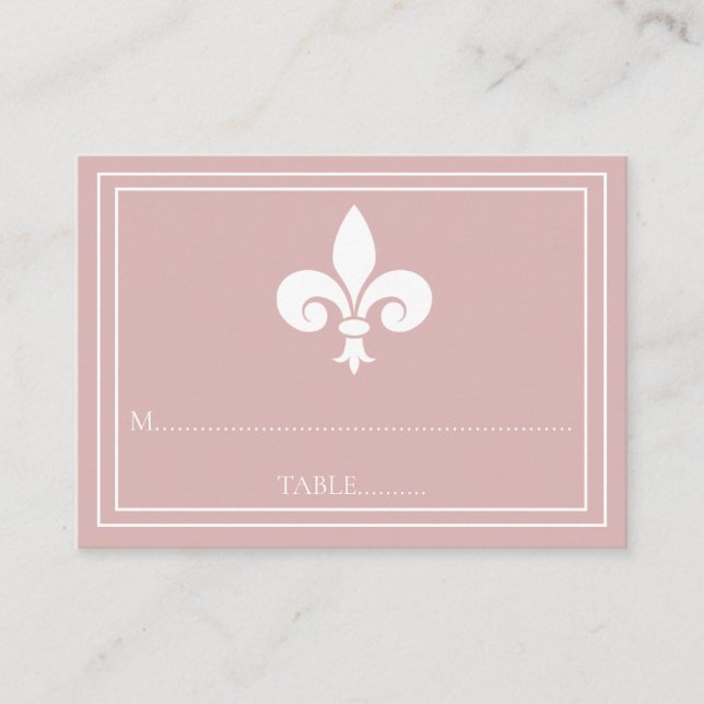 Dusty Rose Fleur de Lis Wedding Place Cards (Front)