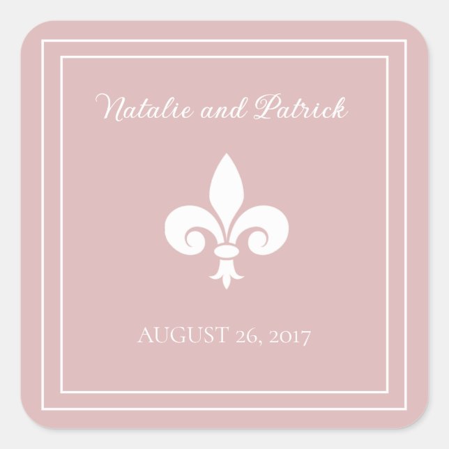 Dusty Rose Fleur de Lis Wedding Stickers (Front)