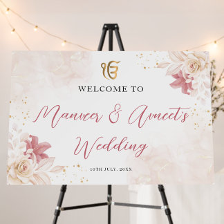 Dusty Rose Flo Sikh Wedding Welcome Board