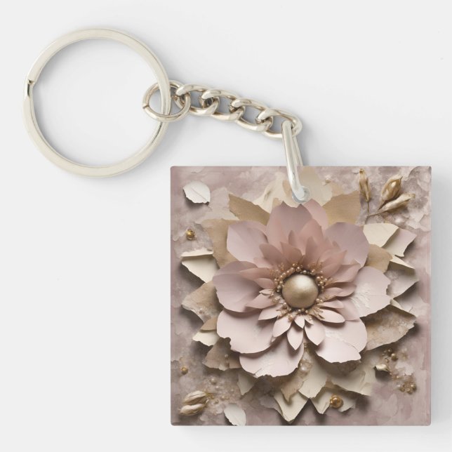 Dusty Rose Floral - Acrylic Keychain (Front)