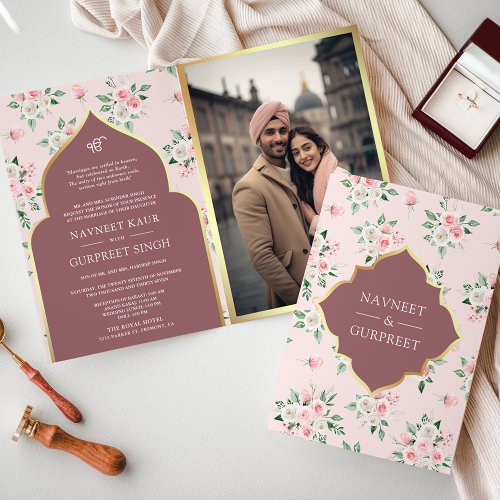 Dusty Rose Floral All in One Anand Karaj Wedding Invitation