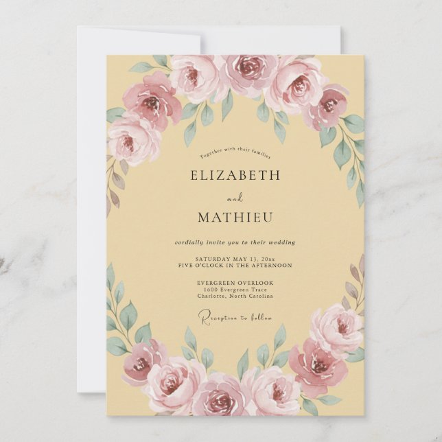 Dusty Rose Floral Arch Wedding Invitation (Front)