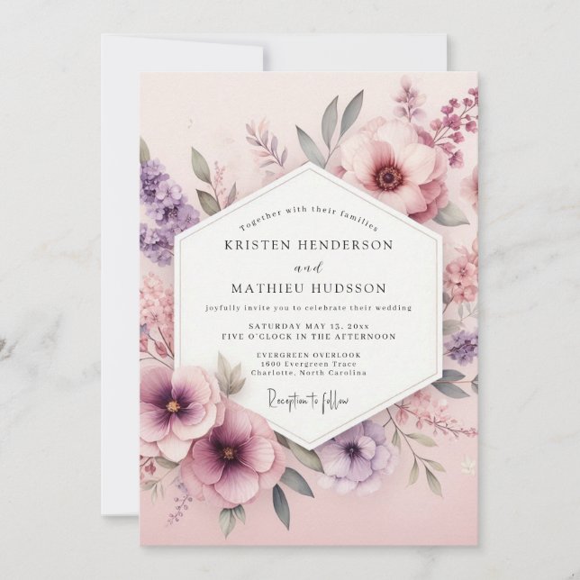 Dusty Rose Floral Assemblage Wedding Invitation (Front)