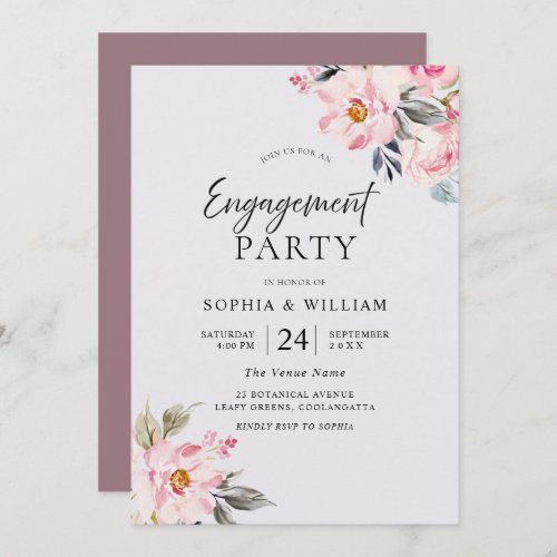 Dusty Rose Floral Blush Pink Engagement Party Invitation