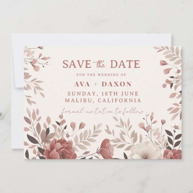 Dusty Rose Floral Blush Wedding Save The Date (Front)