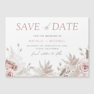 Dusty Rose Floral Blush Wedding Save The Date Magnetic Invitation