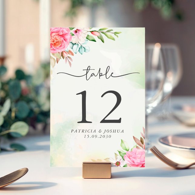Dusty Rose Floral Boho Wedding Table Number Card (Creator Uploaded)