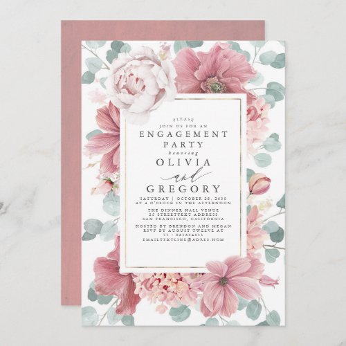 Dusty Rose Floral Botanical Engagement Party Invitation