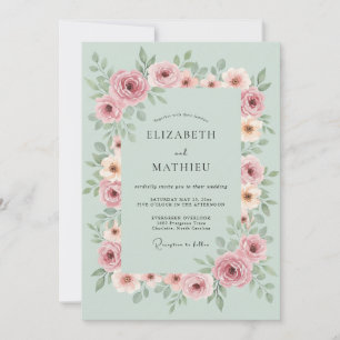 Dusty Rose Floral Botanical Wedding Invitation