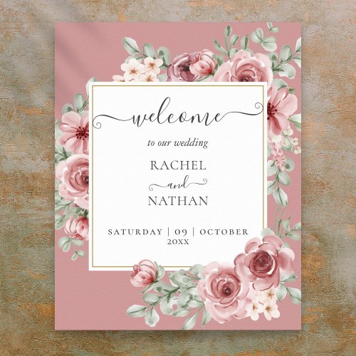 Dusty Rose Floral Botanical Wedding Welcome Poster