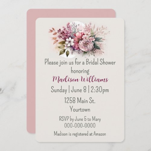 Dusty Rose Floral Bouquet Bridal Shower Invitation