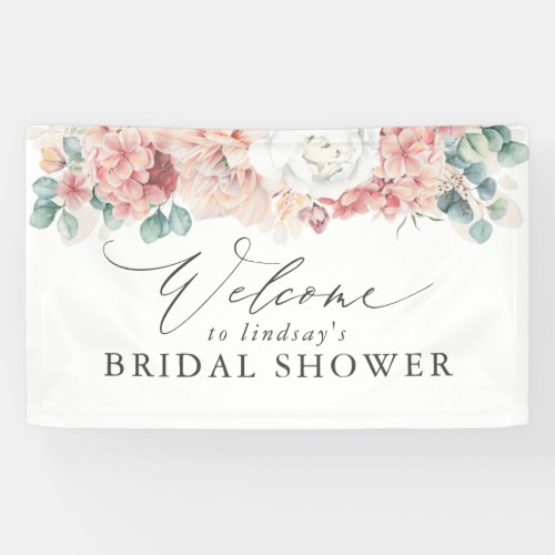 Dusty Rose Floral Bridal  Baby Shower Welcome Ban Banner
