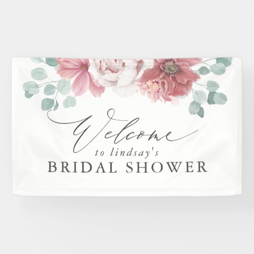 Dusty Rose Floral Bridal  Baby Shower Welcome Banner