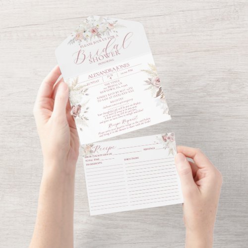 Dusty Rose Floral Bridal Shower All in One Invite