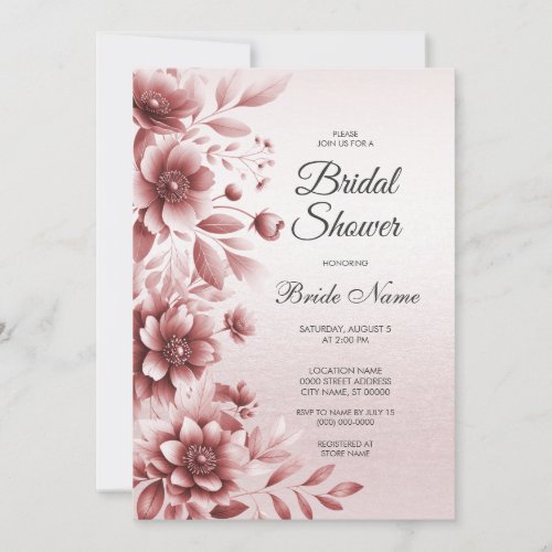 Dusty Rose Floral Bridal Shower Invitation