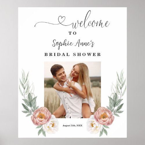 Dusty Rose Floral Bridal Shower Photo Welcome Sign