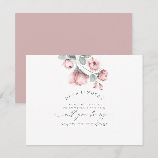 Dusty Rose Floral Bridesmaid - Maid of Honor Invitation (Front/Back)