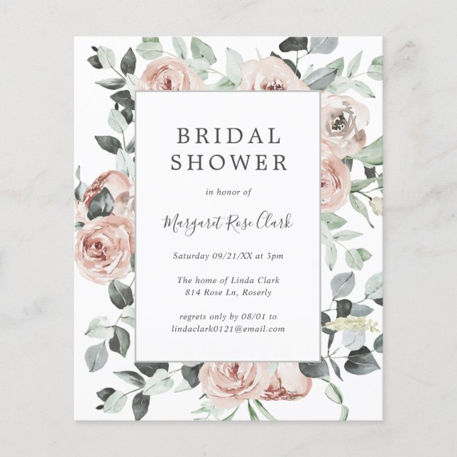 Dusty Rose Floral Budget Bridal Shower Invitation Flyer (Front)