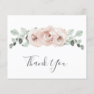 Dusty Rose Floral Budget Wedding Thank You Card