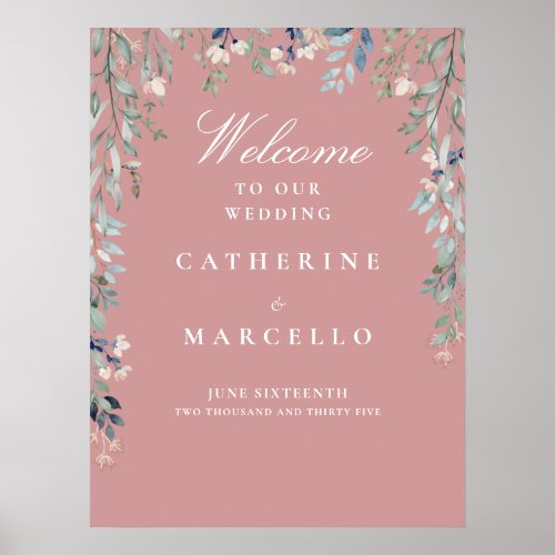 Dusty Rose Floral Cascade Wedding Welcome Sign