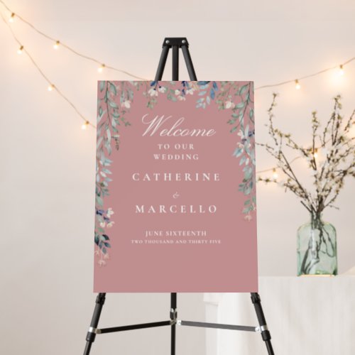 Dusty Rose Floral Cascade Wedding Welcome Sign