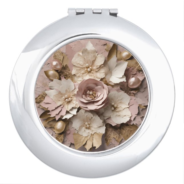 Dusty Rose Floral - Compact Mirror (Front)