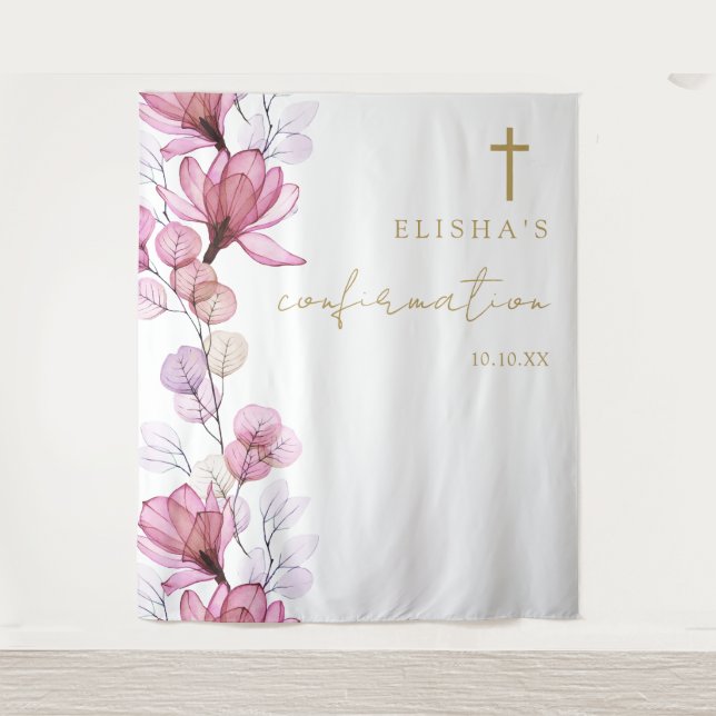 Dusty Rose Floral Confirmation Photo Backdrop (Front)