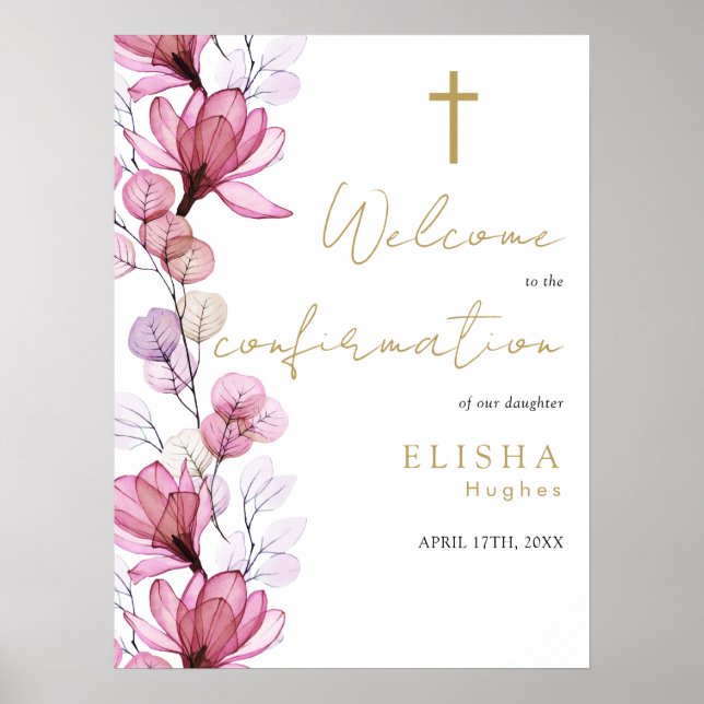 Dusty Rose Floral Confirmation Welcome Sign (Front)