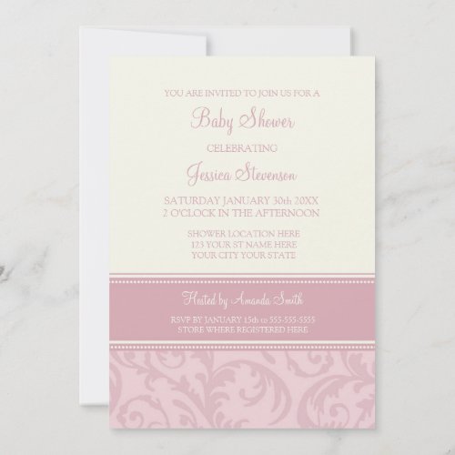 Dusty Rose Floral Custom Baby Shower Invitations