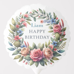 Dusty Rose Floral Cute Birthday Balloon