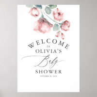 Dusty Rose Floral Elegant Baby Shower Welcome Poster