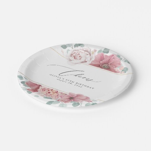 Dusty Rose Floral Elegant Botanical Paper Plate | Zazzle