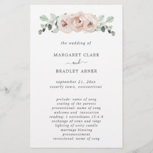 Dusty Rose Floral Elegant Budget Wedding Program Flyer