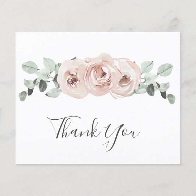 Dusty Rose Floral Elegant Budget Wedding Thank You (Front)