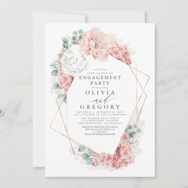 Dusty Rose Floral Elegant Engagement Party Invitation (Front)
