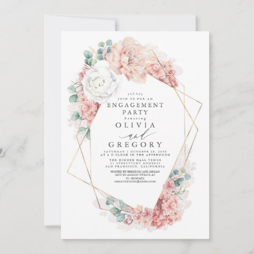 Dusty Rose Floral Elegant Engagement Party Invitation