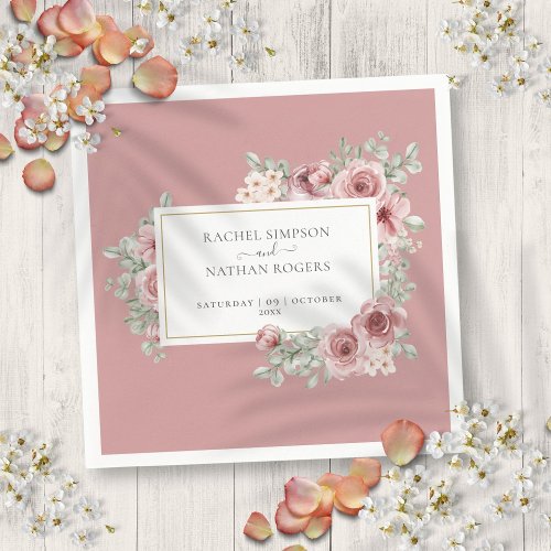 Dusty Rose Floral Elegant Gold Geometric Napkins