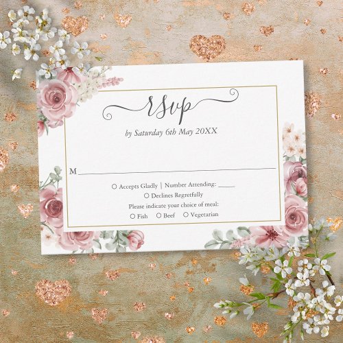 Dusty Rose Floral Elegant Script RSVP Card