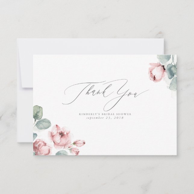 Dusty Rose Floral Elegant Small Thank You Card (Front)