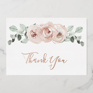 Dusty Rose Floral Elegant Wedding Foil Thank You Invitation