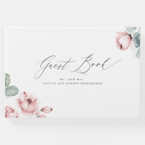 Dusty Rose Floral Elegant Wedding Guest Book