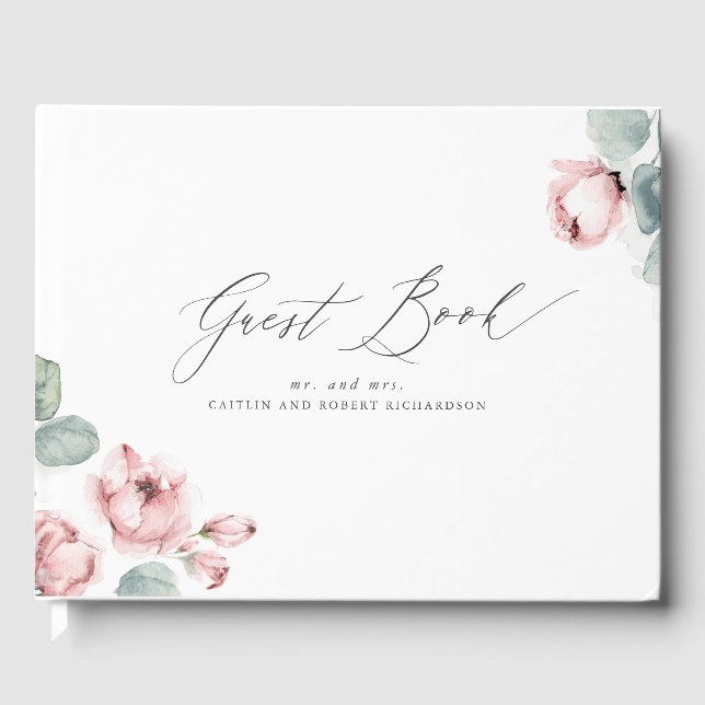 Dusty Rose Floral Elegant Wedding Guest Book (Front)