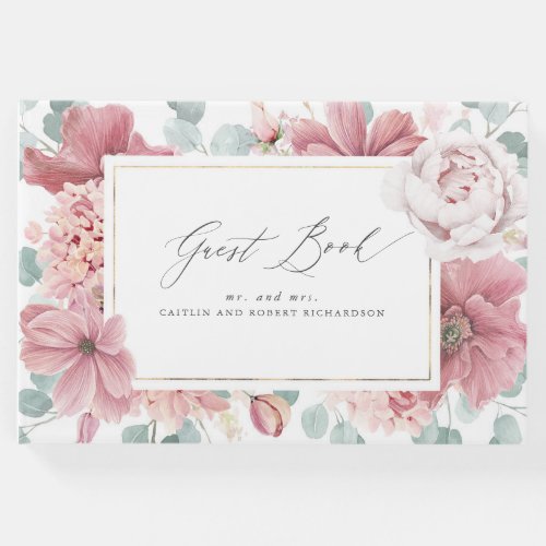 Dusty Rose Floral Elegant Wedding Guest Book