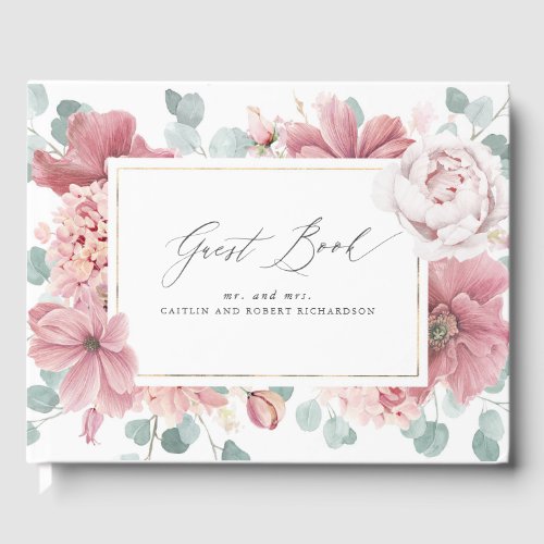 Dusty Rose Floral Elegant Wedding Guest Book
