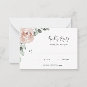 Dusty Rose Floral Elegant Wedding Mini RSVP Note Card
