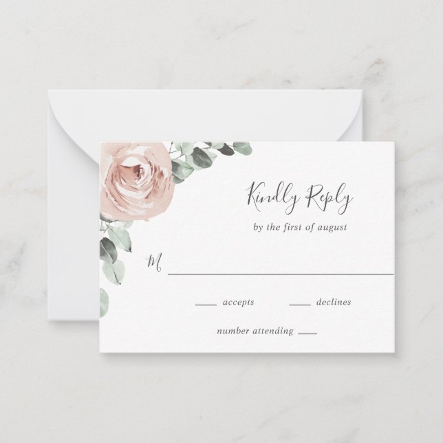 Dusty Rose Floral Elegant Wedding Mini RSVP Note Card (Front)