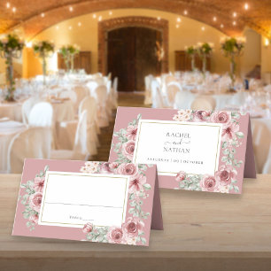 Dusty Rose Floral Elegant Wedding Place Card